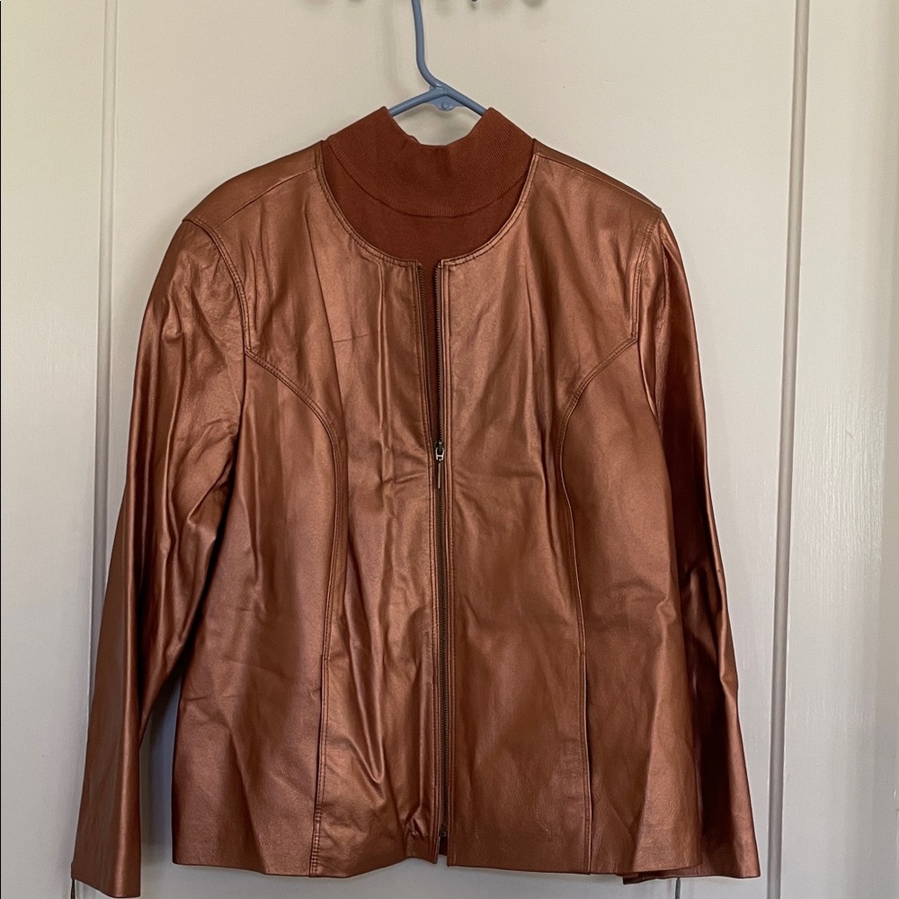 Women's Vintage Metallic Bronze Leather Jacket